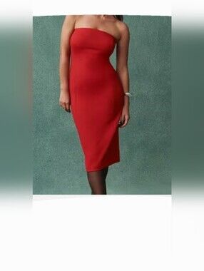Spanx Spanxshape ponte knit red strapless mid dress size Medium brand new